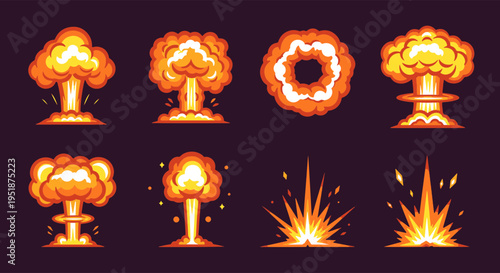 Explosion Mushroom Cloud and Fire Burst Illustrations Collection