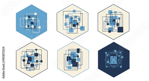 Geometric Abstract Pattern Hexagonal Shapes Blue and Beige Colors