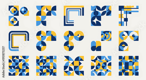 Geometric Abstract Shapes Blue Yellow Dark Blue White Vector Art