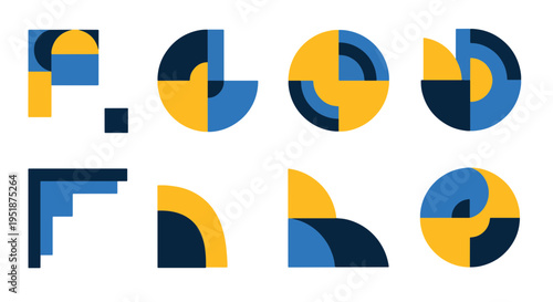 Geometric Abstract Shapes Blue Yellow Flat Design Style
