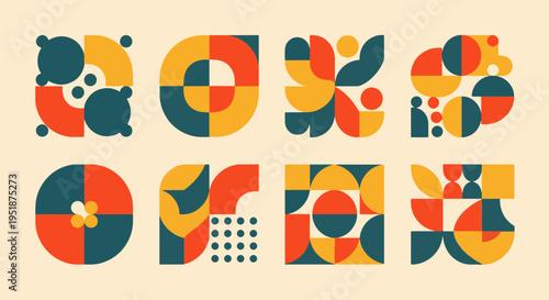 Geometric Abstract Shapes Pattern Minimalist Design Orange Teal Yellow