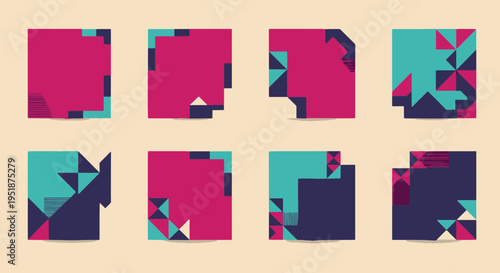 Geometric Abstract Shapes Pattern with Pink Blue and Dark Blue Colors
