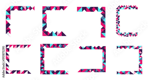 Geometric Frames with Triangles and Squares Colorful Abstract Backgrounds