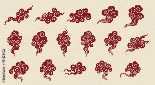 Traditional Chinese Clouds Red Swirls Vector Art