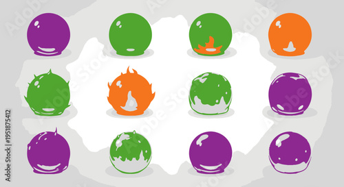 Various Colored Spheres with Unique Textures and Designs on a Textured Background