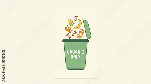 Vector illustration of green organic waste bin with fruit