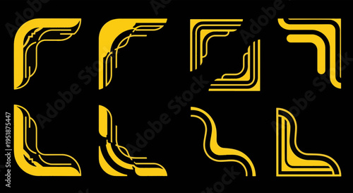 Yellow Art Deco Corner Designs Collection Isolated Black Background