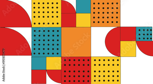 Abstract Geometric Pattern with Colorful Shapes and Black Dots