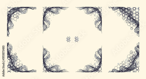 Abstract Geometric Hexagonal Pattern Corners with Wavy Lines