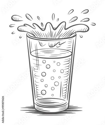 Black and white of a glass of fizzy drink splashing liquid