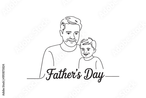 Father and son portrait with fathers day text, elegant line art celebrating fatherhood and family connection for special occasions