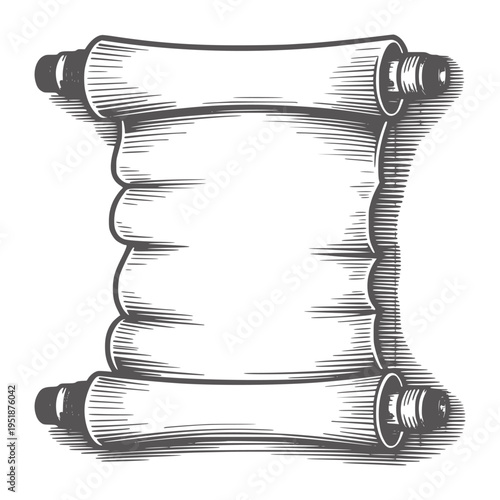 Hand drawn ancient scroll with blank parchment and rolled edges