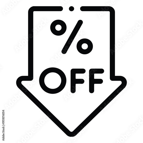 Discount percentage off arrow symbol outline vector graphic illustration isolated on transparent background