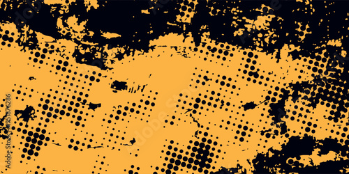 Vibrant yellow accents layered on a black background with expressive brush strokes and comic-style halftone texture.