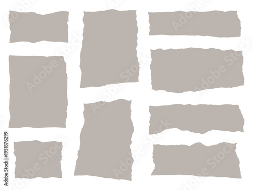 Torn paper shapes in various sizes and orientations on white background