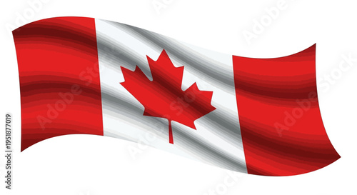 Waving Canadian Flag with Red Maple Leaf Symbol.