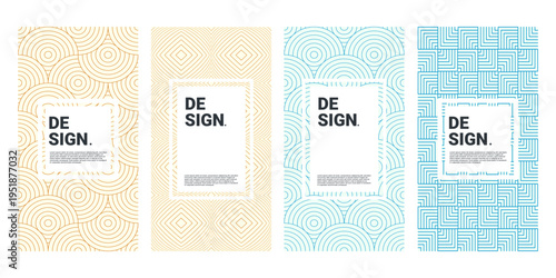 Set of Geometric Pattern Backgrounds with Minimalist Line Art Designs Vector Illustration