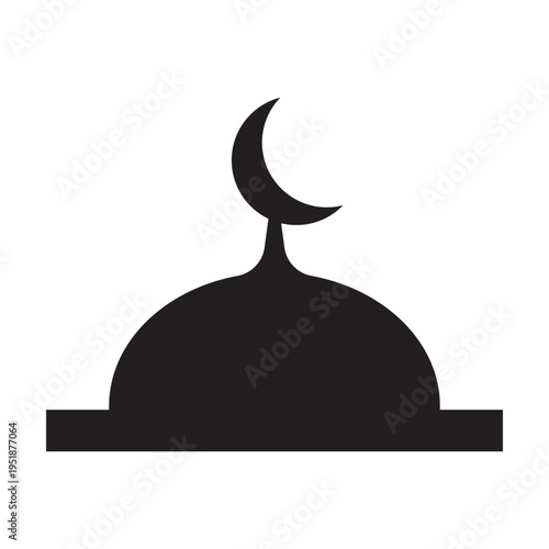 Mosque Dome Vector Silhouette Icon with Crescent Moon Symbol