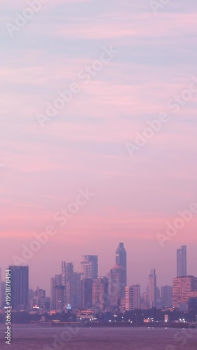 Wallpaper Mural Mumbai, India. Evening City Skyline From Marine Drive Time Lapse, Timelapse, Time-lapse. Skyscrapers And Saifee Hospital In Sunset Time. Bright Blue Magenta Sky. Back Bay Coast Of Mumbai City Torontodigital.ca
