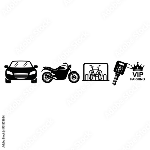 VIP parking area with car motorcycle and bicycle icons nearby