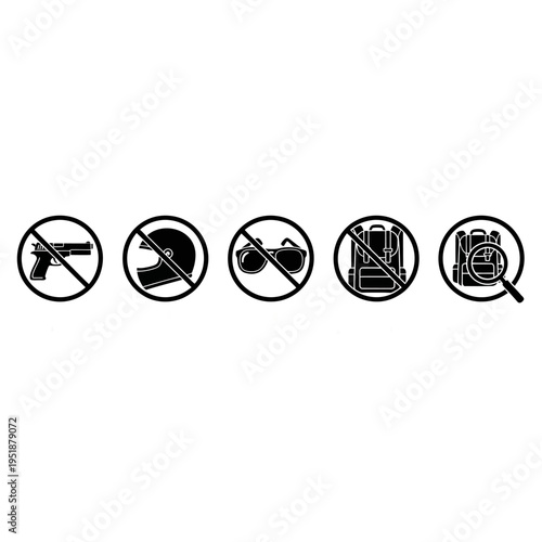 Prohibited signs indicate no guns, helmets, smoking, phones, or cameras allowed here indoors.