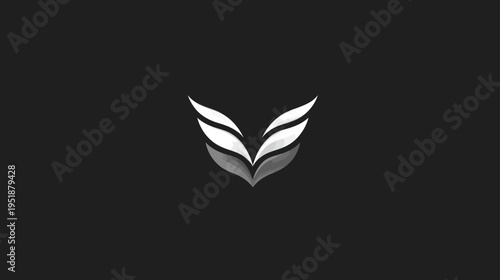 Modern Abstract V-Shape Logo Design with Stylized Wings in Grayscale. Elegant Branding Symbol on Dark Background.
