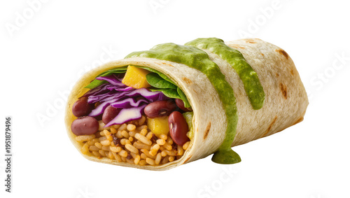Картината върху платно Delicious vegan burrito with vibrant red beans, purple cabbage, rice, and green