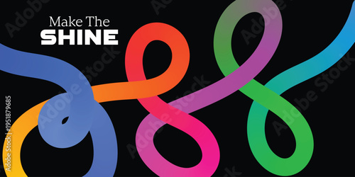 Vibrant interconnected loops with inspirational text on black background