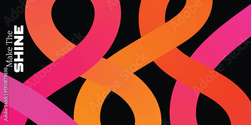 Vibrant interconnected ribbons on black background with make the shine text