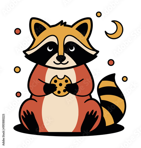 Raccoon with cookie and moon illustration — nighttime comfort, cozy traditions and visual design for social media, branding and educational content in lifestyle, wellness and creative contexts for dig