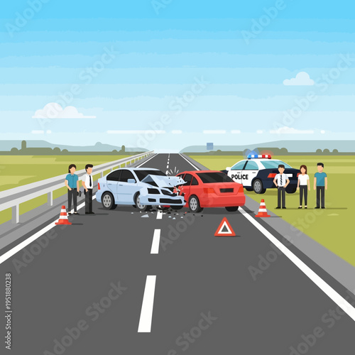 Car Accident on Highway with Police and Injured People