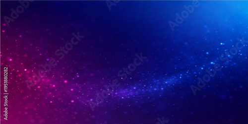 A fantasy dark blue abstract background featuring a starry night sky with cosmic nebula particles and glowing light across a deep galaxy universe illustration