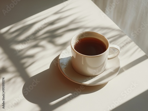 Coffee Cup Placed on White Fabric in Soft Morning Light