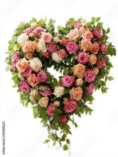 Heart Shaped Floral Arrangement Made of Assorted Roses and Green Leaves for D...