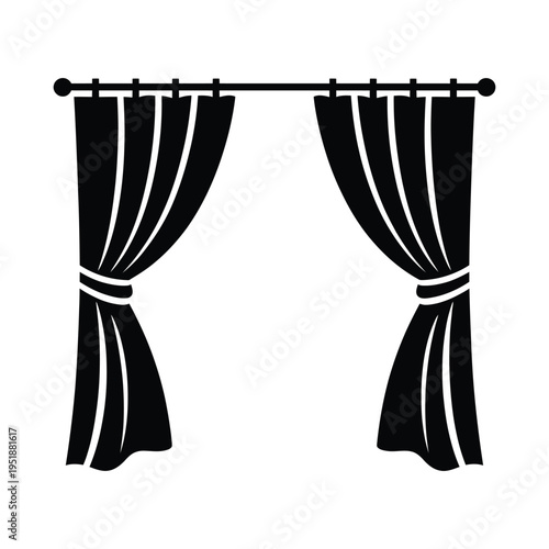Classic theater curtains with elegant drapery and rod isolated on transparent background for interior decoration design