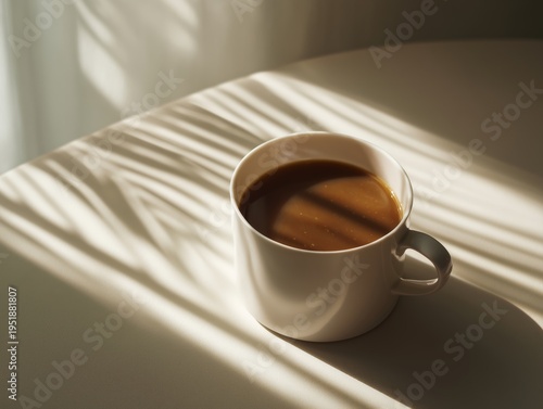 Moments of Coffee on a Table With Sunlight Casting Shadows in the Morning