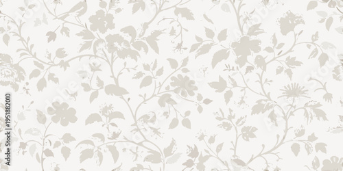 Delicate floral pattern in shades of beige and off white repeating design
