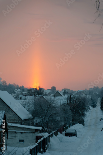 Slika na platnu A light pillar, a rare natural phenomenon that can be observed in the big frost