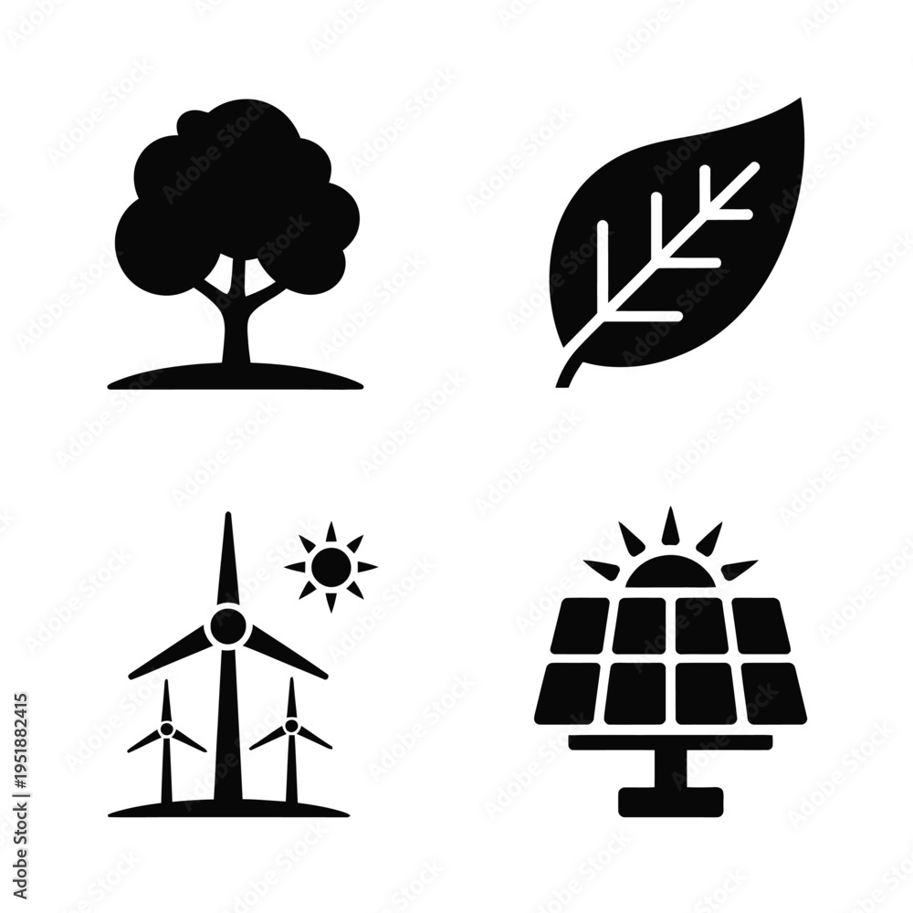 Fototapeta premium Nature Renewable Energy Green Environment Icons Tree Leaf Wind S