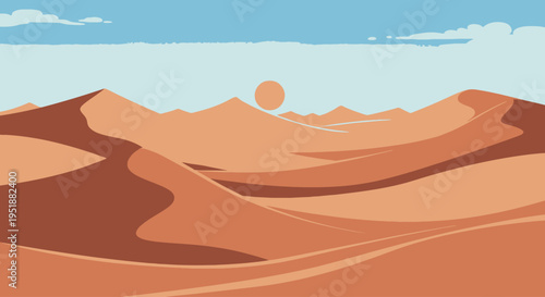 Desert Landscape with Sandy Dunes and Blue Sky