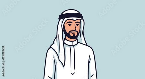 Arabian man in traditional white dishdasha and keffiyeh