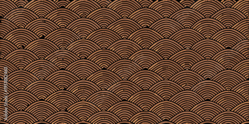 Abstract pattern of overlapping brown arcs on a black background
