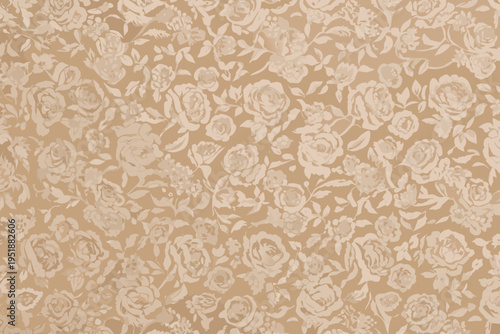 Detailed floral pattern in beige and brown tones covering a surface