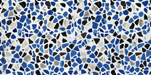 Abstract mosaic pattern with irregular stone shapes in blue gray and black