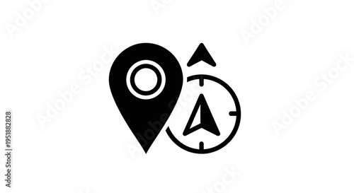 Location Pin and Compass Navigation Icon for GPS and Direction.