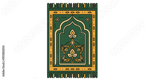 Islamic Prayer Mat Green and Gold Traditional Design