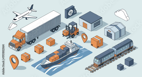 Logistics and Transportation Icons Set for Global Shipping and Delivery Services.