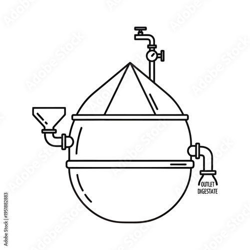 Line art diagram of laboratory autoclave sterilizer for scientific equipment