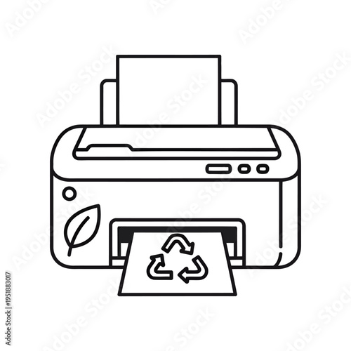 flat design printer icon with recycling symbol for eco-friendly office concept
