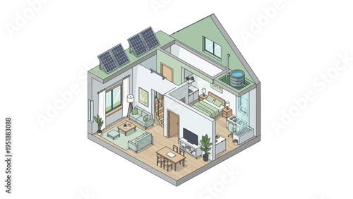 Modern Eco-Friendly House with Solar Panels and Sustainable Features.